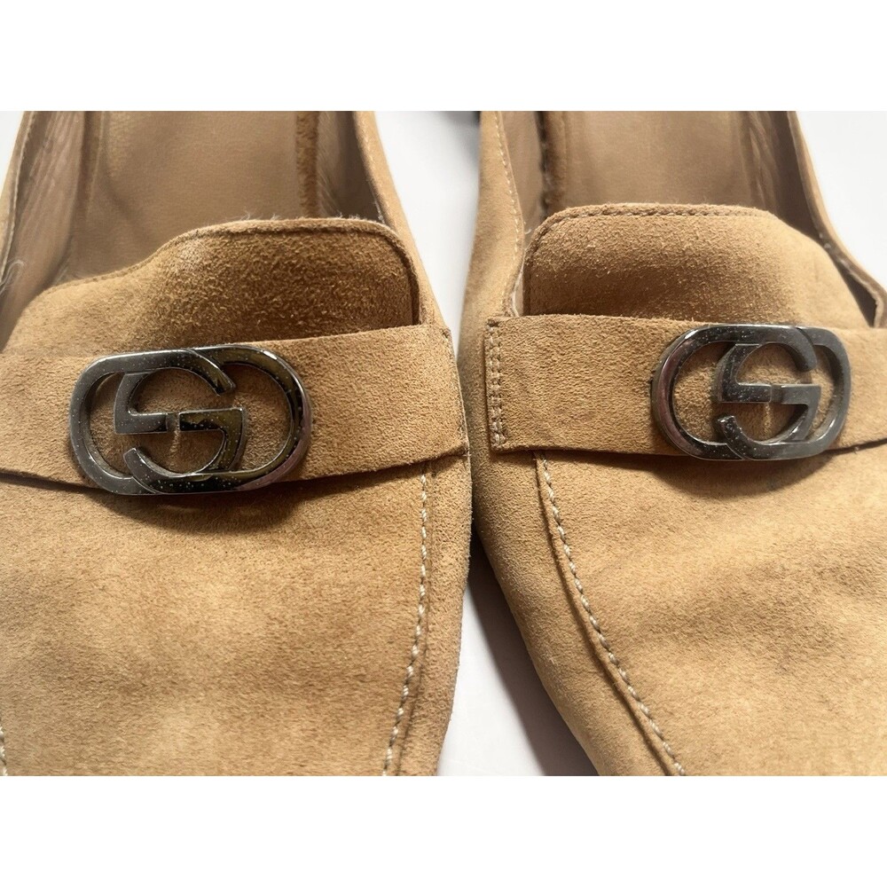 GUCCI Mules Tan Suede Kitten Heels GG Logo Slip On Vintage TOM FORD Era Sz 37 7 - Picture 13 of 16